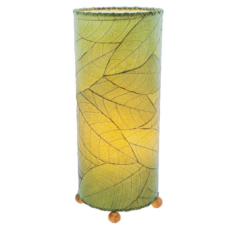 Outdoor/ Indoor Cocoa Leaf Cylinder Table Lamp - Green